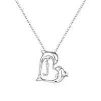 Romantic Letter Dolphin Heart Shape Stainless Steel Copper Plating Inlay Zircon 14k Gold Plated Pendant Necklace sku image 8