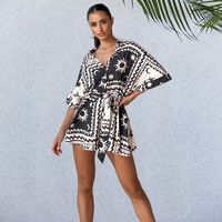 Women's Holiday Beach Casual Vacation Printing Knee Length Rompers sku image 5