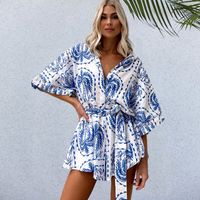 Women's Holiday Beach Casual Vacation Printing Knee Length Rompers sku image 13