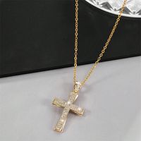 Classical Cross Copper Plating Inlay Zircon Gold Plated Pendant Necklace main image 1