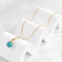 Vacation Water Droplets Turquoise  Copper Plating Inlay Natural Stone Gold Plated Pendant Necklace main image 3