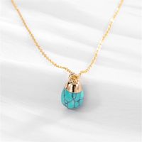 Vacation Water Droplets Turquoise  Copper Plating Inlay Natural Stone Gold Plated Pendant Necklace main image 6