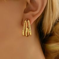 1 Pair Classic Style Geometric Solid Color Plating Hollow Out Copper 18K Gold Plated Ear Studs main image 5