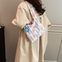 Women's Plush Color Block Basic Classic Style Sewing Thread Square Open Shoulder Bag sku image 1