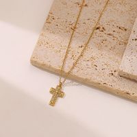 Casual Punk Simple Style Cross Stainless Steel Plating Inlay Carving Zircon White Gold Plated Gold Plated Pendant Necklace main image 4
