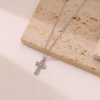Casual Punk Simple Style Cross Stainless Steel Plating Inlay Carving Zircon White Gold Plated Gold Plated Pendant Necklace main image 6