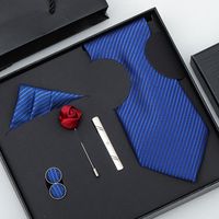 Business Stripe Arrow Solid Color Polyester Yarn Men's Tie sku image 19