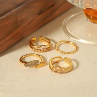 304 Stainless Steel 18K Gold Plated Streetwear Polishing Plating Inlay Circle Zircon Open Rings main image 5