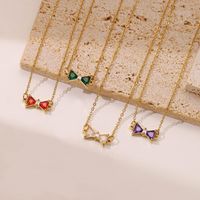 Simple Style Bow Knot Stainless Steel Plating Inlay Zircon White Gold Plated Gold Plated Pendant Necklace main image 5