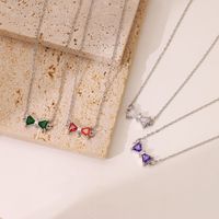 Simple Style Bow Knot Stainless Steel Plating Inlay Zircon White Gold Plated Gold Plated Pendant Necklace main image 7