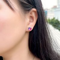 1 Pair Casual Elegant Commute Round Inlay Copper Zircon White Gold Plated Ear Studs main image 7