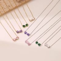 Sweet Simple Style Heart Shape Bow Knot Stainless Steel Plating Inlay Zircon White Gold Plated Gold Plated Pendant Necklace main image 4