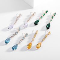 1 Paire Glamour Brillant Les Gouttelettes D'eau Placage Incruster Le Cuivre Zircon Boucles D'oreilles main image 1