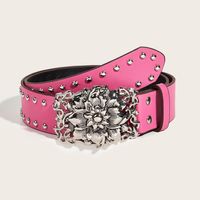 Retro Punk Flower Imitation Leather Alloy Plating Rivet Women's Leather Belts sku image 1