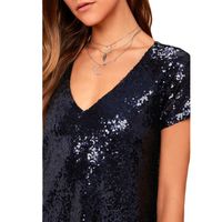 Women's Sequin Dress Elegant Classic Style V Neck Sequins Short Sleeve Solid Color Above Knee Family Gathering Daily Tea Party main image 3