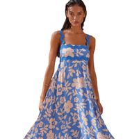 Femmes Robe Régulière Style Vintage Bohémien Col Carré Impression Sans Manches Fleur Maxi Longue Robe Vacances Voyage main image 4