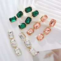1 Pair Elegant Luxurious Square Plating Inlay Alloy Glass Gold Plated Drop Earrings main image 4