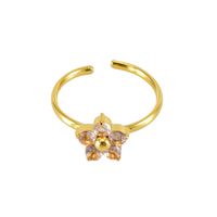 Stainless Steel 18K Gold Plated Casual Cute Plating Inlay Square Heart Shape Flower Zircon Open Ring sku image 9