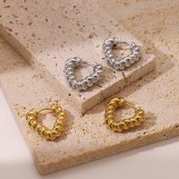 1 Pair Vintage Style Simple Style Heart Shape Stainless Steel White Gold Plated Hoop Earrings main image 5