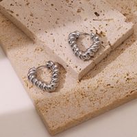 1 Pair Vintage Style Simple Style Heart Shape Stainless Steel White Gold Plated Hoop Earrings main image 4