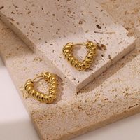 1 Pair Vintage Style Simple Style Heart Shape Stainless Steel White Gold Plated Hoop Earrings sku image 1