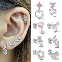 1 Piece Sweet Simple Style Geometric Heart Shape Bow Knot Plating Inlay Brass Zircon 18k Gold Plated White Gold Plated Ear Studs main image 1