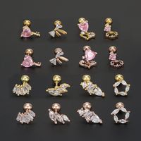 1 Piece Sweet Simple Style Geometric Heart Shape Bow Knot Plating Inlay Brass Zircon 18k Gold Plated White Gold Plated Ear Studs main image 3