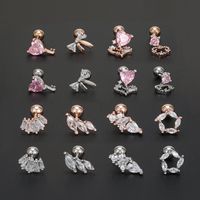 1 Piece Sweet Simple Style Geometric Heart Shape Bow Knot Plating Inlay Brass Zircon 18k Gold Plated White Gold Plated Ear Studs main image 4