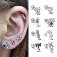 1 Piece Ig Style Simple Style Geometric Heart Shape Bow Knot Plating Inlay Brass Zircon 18k Gold Plated White Gold Plated Ear Studs main image 1