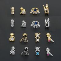 1 Piece Ig Style Simple Style Geometric Heart Shape Bow Knot Plating Inlay Brass Zircon 18k Gold Plated White Gold Plated Ear Studs main image 5