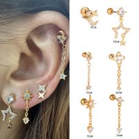 1 Piece Ig Style Simple Style Geometric Star Moon Plating Inlay Brass Zircon 18k Gold Plated White Gold Plated Ear Studs main image 1