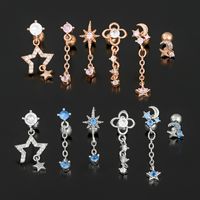 1 Piece Ig Style Simple Style Geometric Star Moon Plating Inlay Brass Zircon 18k Gold Plated White Gold Plated Ear Studs main image 3