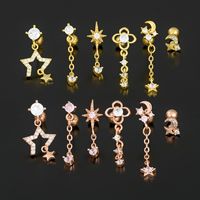 1 Piece Ig Style Simple Style Geometric Star Moon Plating Inlay Brass Zircon 18k Gold Plated White Gold Plated Ear Studs main image 5