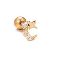 1 Piece Ig Style Simple Style Geometric Star Moon Plating Inlay Brass Zircon 18k Gold Plated White Gold Plated Ear Studs sku image 1