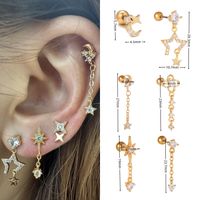 1 Piece Ig Style Simple Style Geometric Star Moon Plating Inlay Brass Zircon 18k Gold Plated White Gold Plated Ear Studs main image 2