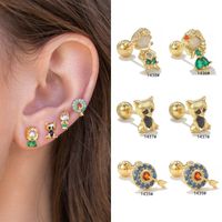 1 Piece Ig Style Simple Style Geometric Animal Cartoon Character Plating Inlay Brass Zircon 18k Gold Plated White Gold Plated Ear Studs main image 1