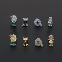 1 Piece Ig Style Simple Style Geometric Animal Cartoon Character Plating Inlay Brass Zircon 18k Gold Plated White Gold Plated Ear Studs main image 5
