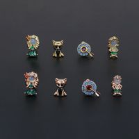 1 Piece Ig Style Simple Style Geometric Animal Cartoon Character Plating Inlay Brass Zircon 18k Gold Plated White Gold Plated Ear Studs main image 4