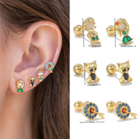 1 Piece Ig Style Simple Style Geometric Animal Cartoon Character Plating Inlay Brass Zircon 18k Gold Plated White Gold Plated Ear Studs main image 2
