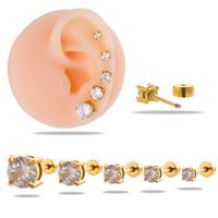 1 Piece Ear Cartilage Rings & Studs Simple Style Round 316 Stainless Steel  Plating Inlay Zircon main image 1