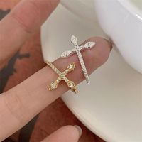 Wholesale Simple Style Cross Copper Plating Inlay Silver Plated Zircon Rings main image 1