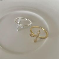 Wholesale Simple Style Cross Copper Plating Inlay Silver Plated Zircon Rings main image 2