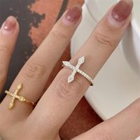 Wholesale Simple Style Cross Copper Plating Inlay Silver Plated Zircon Rings main image 4