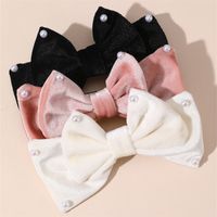 Women's Cute Sweet Bow Knot Alloy Cloth Flannel Inlay Artificial Pearls Hair Clip sku image 1