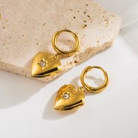 1 Pair Ig Style Modern Style Heart Shape Flower Shell Plating Inlay Carving Stainless Steel Zircon 18k Gold Plated Drop Earrings main image 4