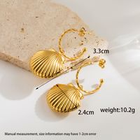 1 Pair Ig Style Modern Style Heart Shape Flower Shell Plating Inlay Carving Stainless Steel Zircon 18k Gold Plated Drop Earrings sku image 2