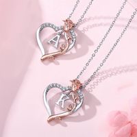 Wholesale Elegant Simple Style Letter Heart Shape Rose Stainless Steel Copper Plating Inlay Zircon main image 1