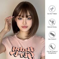 Women's Sweet Brown Pink Casual Stage Chemical Fiber Bangs Short Straight Hair Wig Net main image 3