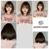 Women's Sweet Brown Pink Casual Stage Chemical Fiber Bangs Short Straight Hair Wig Net main image 5