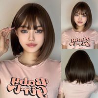 Women's Sweet Brown Pink Casual Stage Chemical Fiber Bangs Short Straight Hair Wig Net main image 1